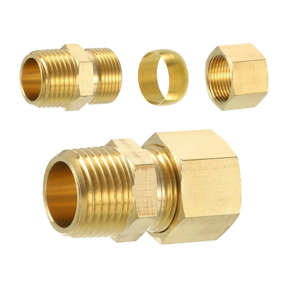 2Pack Brass Pipe Fitting, 5/8" OD x 1/2" NPT Male Brass Compression Tube Fitting, Brass Compression Union Connector, Brass Straight Coupling Adapter Fitting Fit 5/8" Pipe