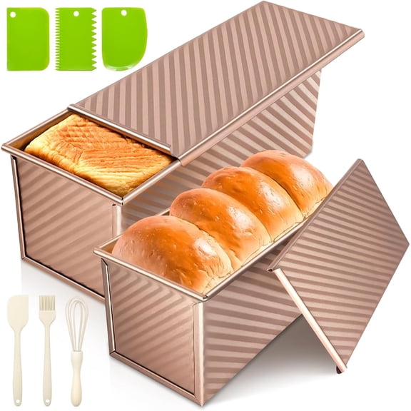 2Pack Bread Loaf Pan with - 1 LB Dough Capacity, Non- Pullman Loaf Pan for Homemade Sandwich and Sourdough Bread, Corrugated Toast Mold