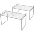 thumbnail image 1 of 2Pack Cabinet Shelf Organizer Storage Rack Space Saving for Kitchen Counter Pantry Bathroom Cupboard Under Sink Office Table Steel Stackable Rust Resistant Heavy Duty Nonslip 16” White - Tall, 1 of 6