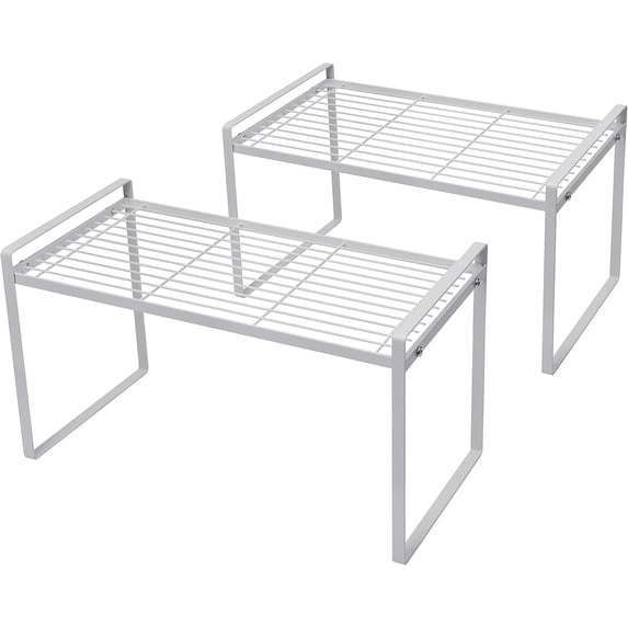 2Pack Cabinet Shelf Organizer Storage Rack Space Saving for Kitchen Counter Pantry Bathroom Cupboard Under Sink Office Table Steel Stackable Rust Resistant Heavy Duty Nonslip 16” White - Tall