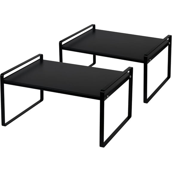 2Pack Cabinet Shelves Stackable Shelf Organizer Rack Riser for Kitchen Cabinet Pantry Cupboard Counter Countertop Home Organization Storage Space Saver Heavy Duty Metal Nonslip Black Wide Tall