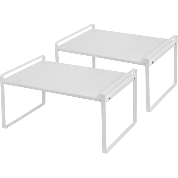 2Pack Cabinet Shelves Stackable Shelf Organizer Rack Riser for Kitchen Cabinet Pantry Cupboard Counter Countertop Home Organization Storage Space Saver Heavy Duty Metal Nonslip White Wide Tall