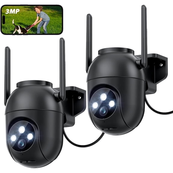 2Pack Camera Outdoor Wired: 3MP Camera for Outside 2.4G/5G WiFi Homekit System Outdoor Plug in Dome Video Cam 360? Auto Color Night Vision 24/7 Recording