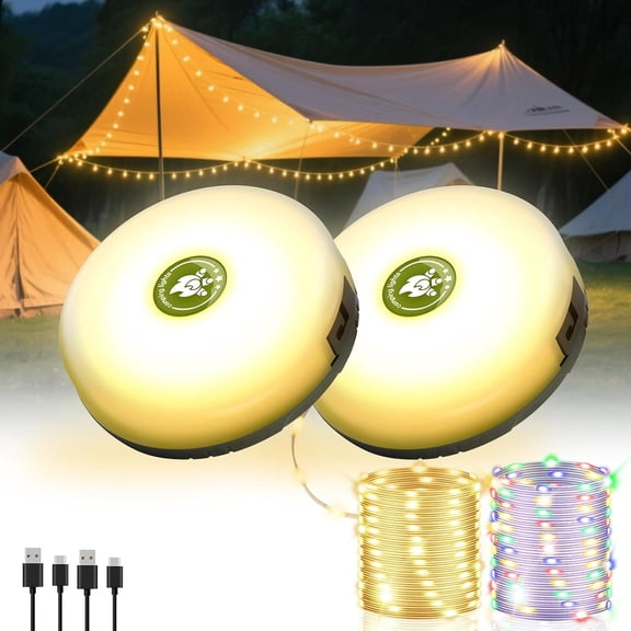 2Pack Camping String Lights, 4-in-1 Quick Storage Camp Light, 8Mode 32.8FT  Tent Lights, Rechargeable Camp Lamp As Camping Essentials Gear,  LED Lantern for Hiking Travel Patio Party