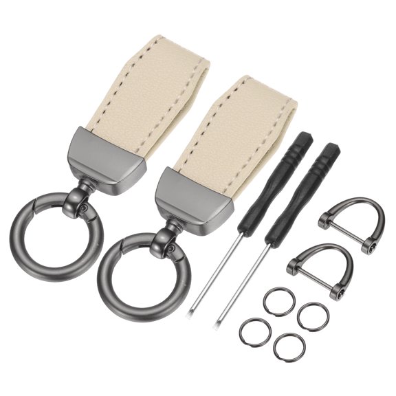2Pack Car Key Chain, Zinc Alloy Leather Car Keychain, Metallic Black/Beige