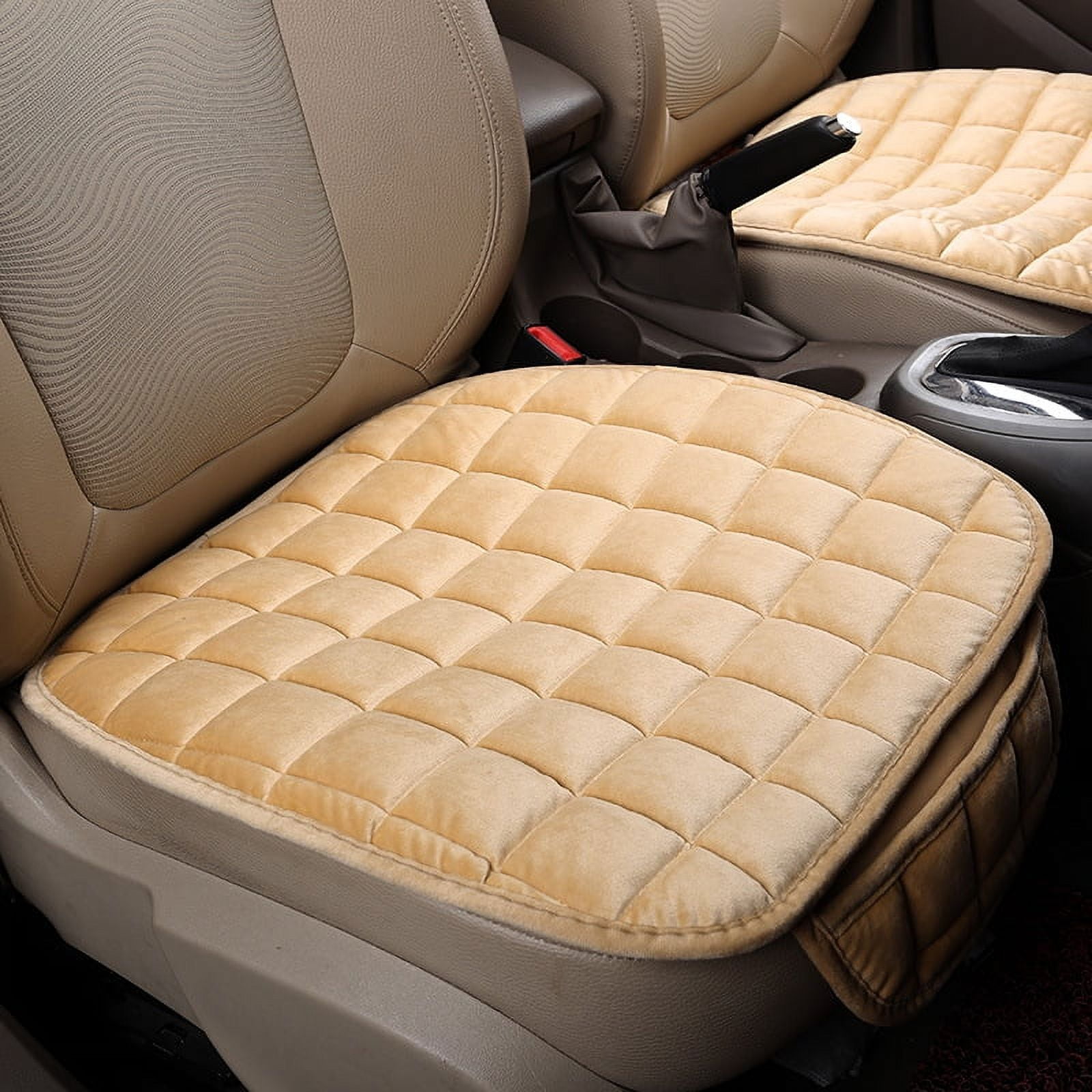 2Pack Car Seat Cushion,Non-Slip Rubber Bottom with Storage Pouch,Premium  Comfort Memory Foam,Driver Seat Back Seat Cushion,Car Seat Pad Universal  (Beige) 