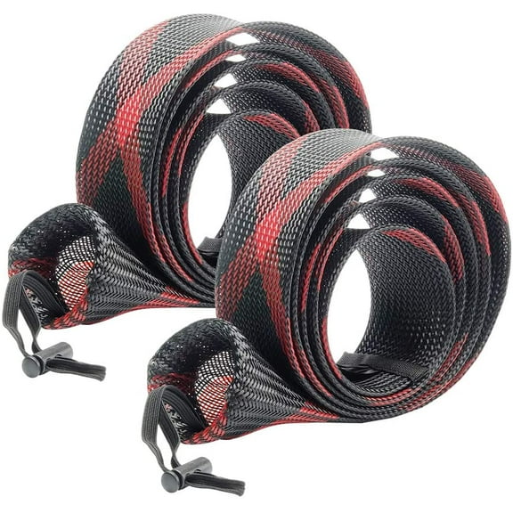2Pack Casting/Spinning Fishing Rod Socks Braided Mesh Rod Sleeve Cover Protector Pole Gloves 7-1/4ft -8ft, Black-Red