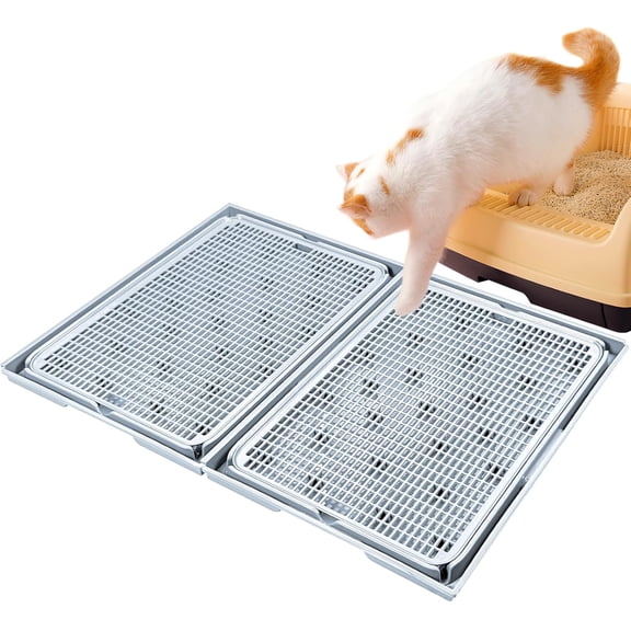 2Pack Cat Litter Box Step, Cat Litter Catcher, Expandable Interlock Litter Mat, Washable Easy Clean, Waterproof & Urine Proof, Dark Grey