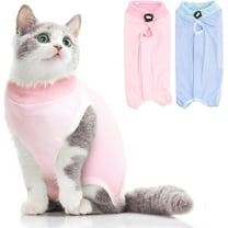 2Pack Cat Surgery Recovery Suit Clothes for Female and Male,Cat Onesie Shirts for Cat After Surgery,Cat Spay Surgical Recovery Suit Stop Licking Abdominal Wound,Cat Cone Collar Substitute-Pink&Blue,M
