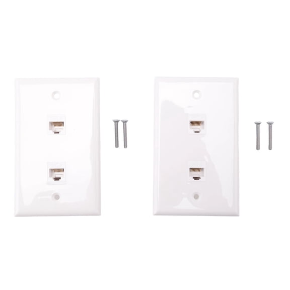 2Pack Cat6 RJ45 Ethernet Wall Coupler Plate, Female to Female Inline Outlet Wall Jack White