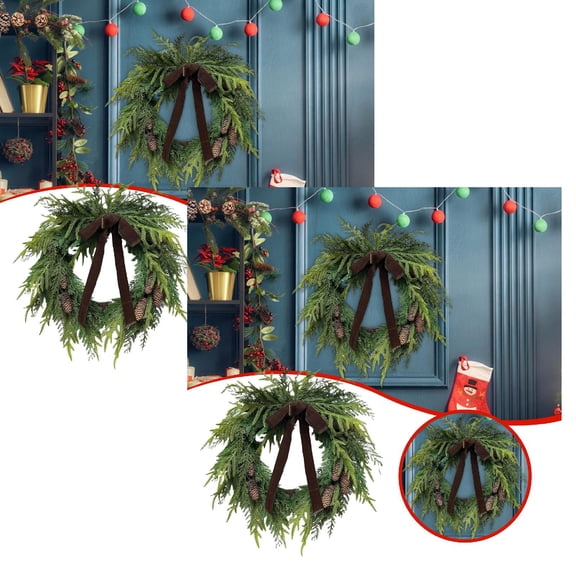 2Pack Cedar And Pinecone Wreath Green And Brown 50Cm Wreath Home Decor