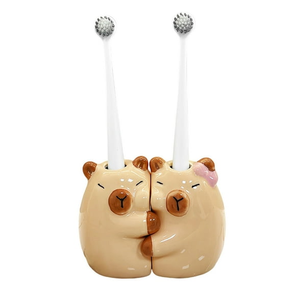 2Pack Ceramic Capybaras Toothbrush Holder Set For Couple Shapeds Bathroom Countertop Organizers