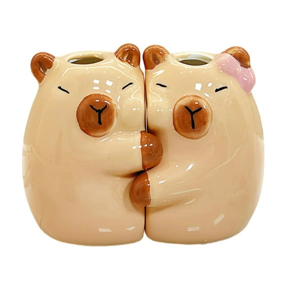 2Pack Ceramic Capybaras Toothbrush Holder Set For Couple Shapeds Bathroom Countertop Organizers