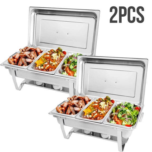 Chafing Dish Buffet Set 2 Pack, 8QT 3 Compartment Stainless Steel Chafing Dish Set, Buffet Warmer for Catering, Parties, Weddings
