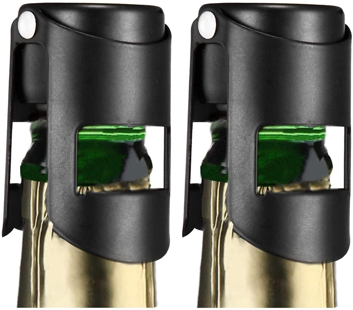Black Stainless Steel Champagne Bottle Stoppers with Silicone Seal, 2-Pack