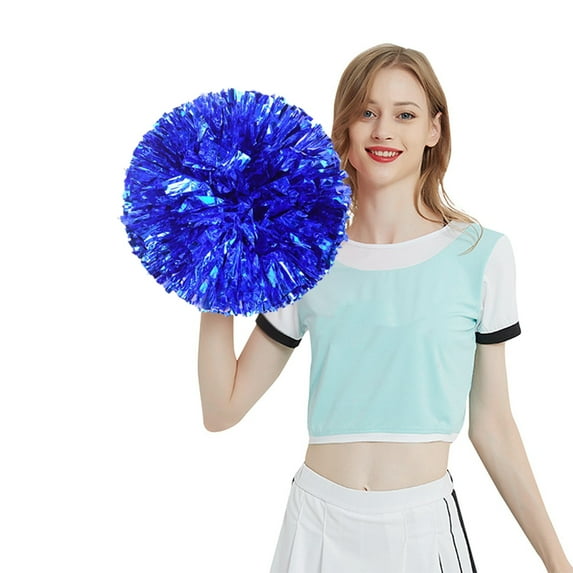 2Pack Cheerleading Pom Poms with Handle Bulk Metallic Foil Plastic Fun Pom Poms for Dance, Matches, Squad Team Spirit Sports, Stage Performance, Carnival Celebration(Blue)