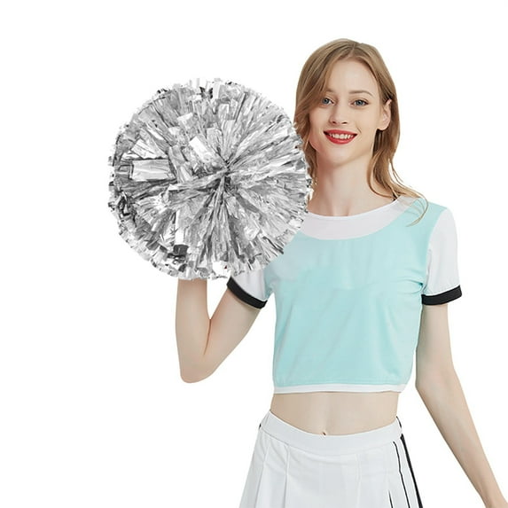 2Pack Cheerleading Pom Poms with Handle Bulk Metallic Foil Plastic Fun Pom Poms for Dance, Matches, Squad Team Spirit Sports, Stage Performance, Carnival Celebration(Silver)