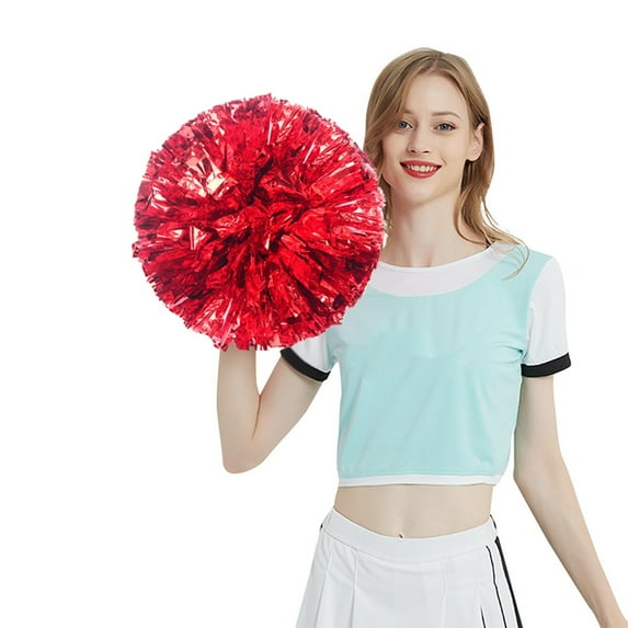 2Pack Cheerleading Pom Poms with Handle Bulk Metallic Foil Plastic Fun Pom Poms for Dance, Matches, Squad Team Spirit Sports, Stage Performance, Carnival Celebration(Red)
