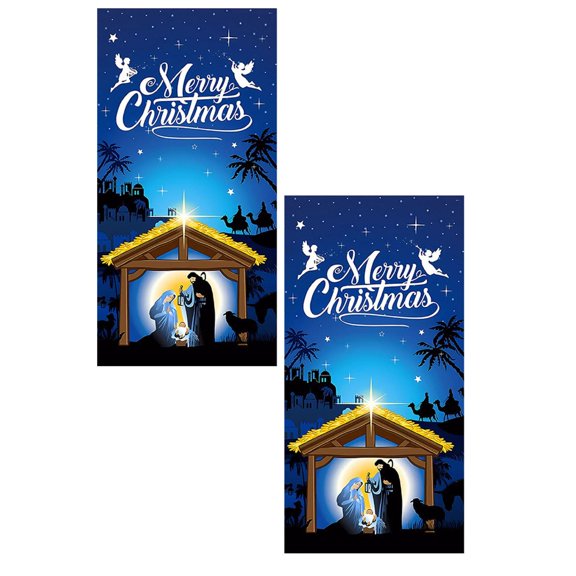 2Pack Christmas Door Decoration Door Cover Hanging Cloth Holiday Party Layout Scene Background Cloth Hangs Home Decor
