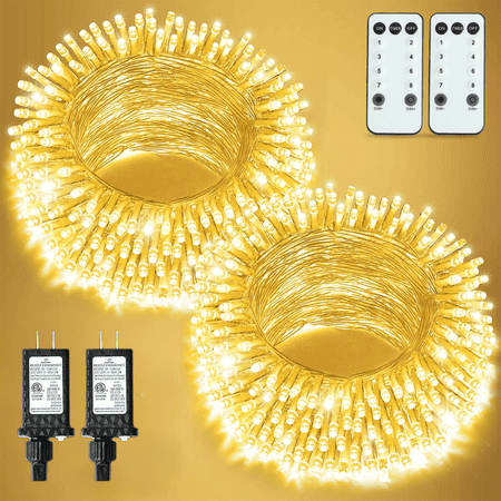 197FT 400LED Christmas Lights Outdoor, 2 Pack Christmas Lights Plug in, Fairy String Lights with Remote Control,8 Modes Waterproof for Yard Party Christmas Outdoor Indoor Decorations,Warm White