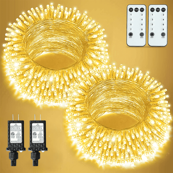 197FT 400LED Christmas Lights Outdoor, 2 Pack Christmas Lights Plug in, Fairy String Lights with Remote Control,8 Modes Waterproof for Yard Party Christmas Outdoor Indoor Decorations,Warm White