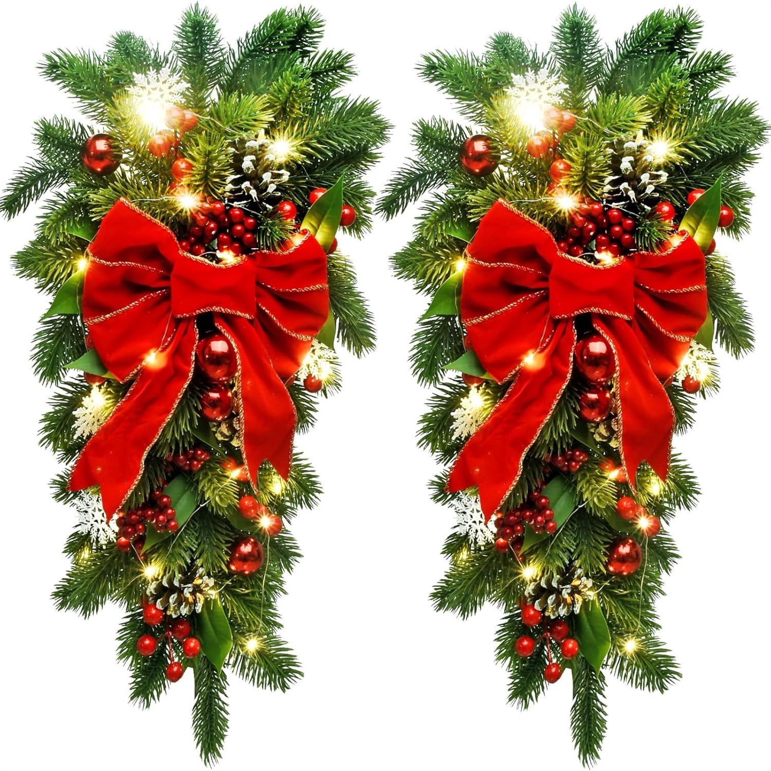 Patchwork Swags 2Pack Christmas Teardrop Swags, 24 inch Christmas Stair Swags with ...