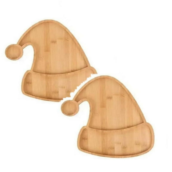 2Pack Christmas Wooden Tray Christmas Kitchen Plate Snacks Cookies Fruits Cheese Display Food Plate Home Christmas Plate Baking Trays & Trays Home Decor