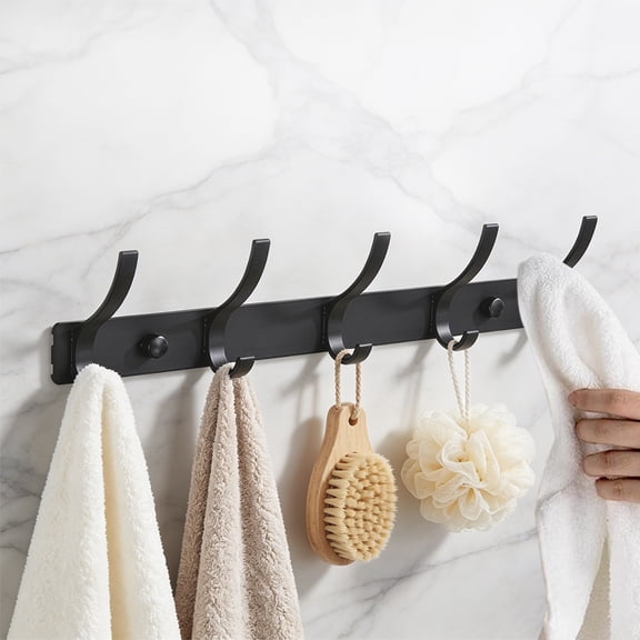 2Pack Coat Rack Wall Mount with 5 Triple Hooks, 16 Inch Heavy Duty Coat Rack to Hang Coats, Hat and Towel, Entryway and Bedroom Wall Hook Rack, Black