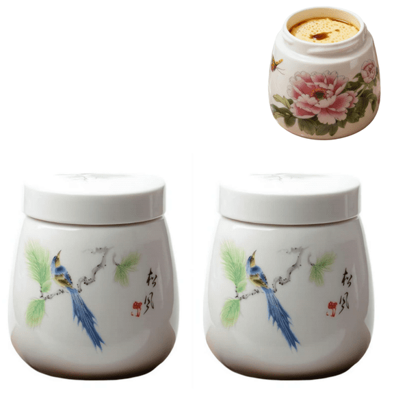 2Pack Coddled Egg Cups,Egg Coddlers Sets with Lids,Vintage Ceramic Soft Boiled Eggs Cooker,Rapid Eg g Poachers for Hard Boiled Eggs,Egg Maker Poached E gg Steamer Kitchen Gadget