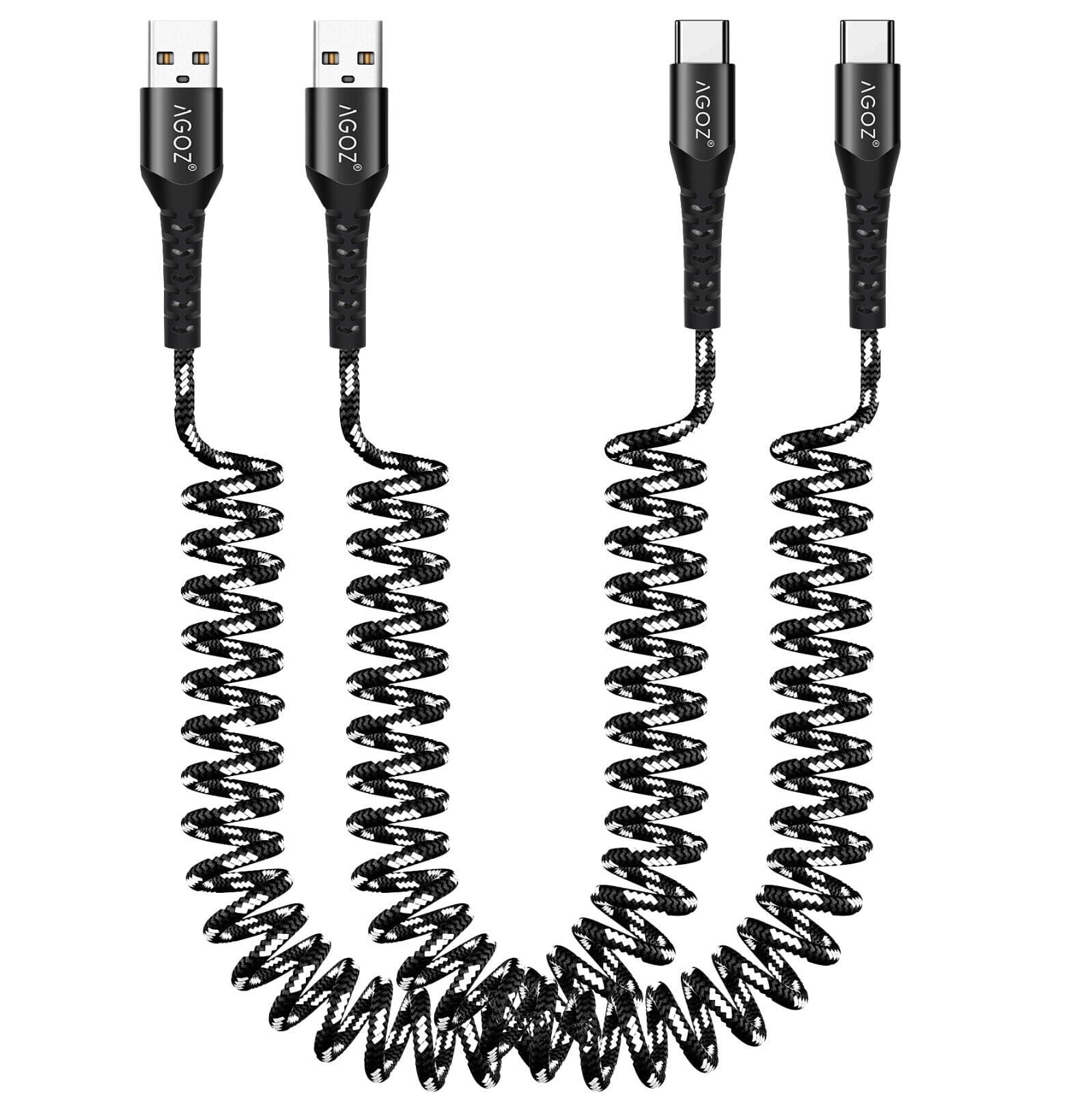 2Pack Coiled USB A to USB C Cable Fast Charger Cord for iPhone 15