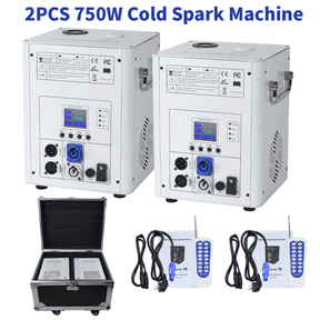 2Pack Cold Spark Firework Machine DMX Effect Machine LCD Screen for Wedding Stage Party DJ Disco, White with Road Case