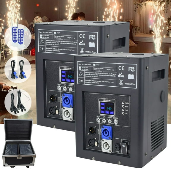 2Pack Cold Spark Machine DMX Firework Machine LCD Screen for Wedding Stage Party DJ Disco, Black with Road Case