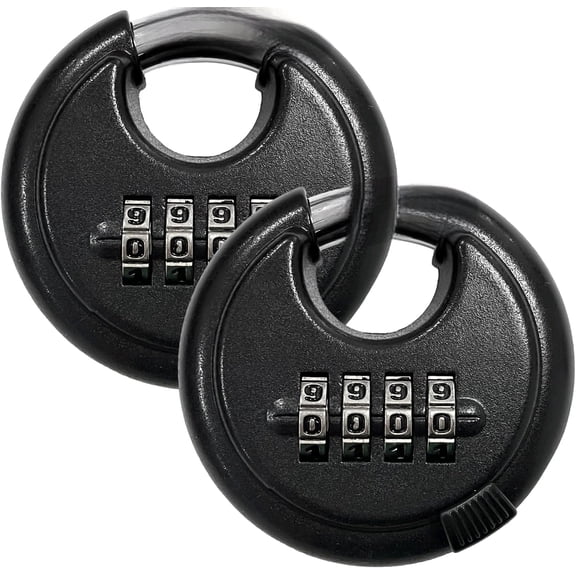 2Pack Combination Lock, 4 Digit Disc Padlock with Hardened Shackle, Weatherproof Combo Locks Outdoor Round Lock for Gate, Storage Unit, Fence, School Gym Locker(Black)