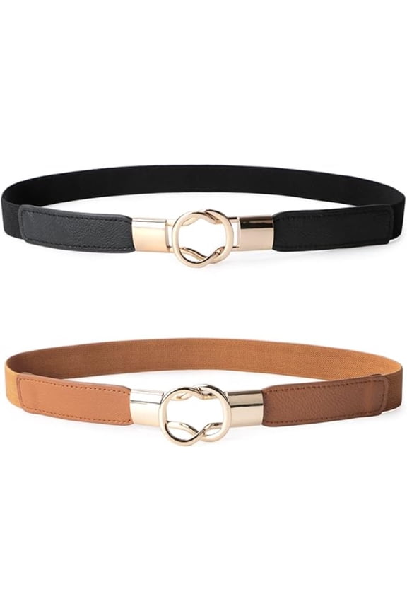 2Pack Comfort Stretch Belt, Adjustable Metal Buckle & Slimming Design, Skinny Waist Belt for Dresses, Tops, Year-Round Wear