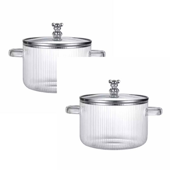 2Pack Cookware Simmer Pot Glass Cooking Pot With Lid 1.6L(54Oz) Heat Borosilicate Glass Cookware Stovetop Pot Simmer Pot For Soup Baby Food Storage Containers Home Decor