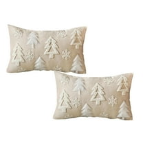 2Pack Covers 12X20 Inch Embroidery White Xmas Decorative Lumbar Throw Cover Winter Holiday Cushion For Sofa Couch Living Room Pillow Case Home Decor