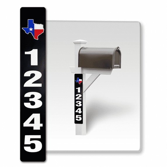 2Pack Customized Mailbox Address Numbers for Outside, 911 Emergency Super Reflective Vertical Home/Office/Apartment Number/Letter Easy Peel and Stick Vinyl Decal (3x10", Black Texas)