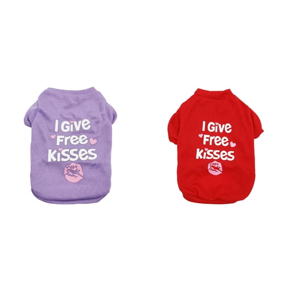 2Pack Cute Dog Shirt 'I Give Free Kisses' Printed Soft Breathable Sleeveless Pet Vest Dog T-Shirt Cotton Sweatshirt T Shirts Gift For Small Medium Large Dogs Girl Boy Puppy, Red+Purple, L