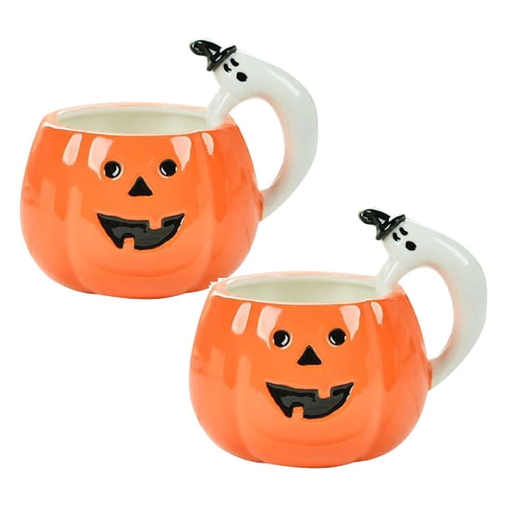 2Pack Cute Pumpkin Ceramic Teacup Halloween Pumpkin Coffee Cup Autumn Candy Bowl Soup Bowl Holiday Present (Orange) Glass&Bottle Home Decor
