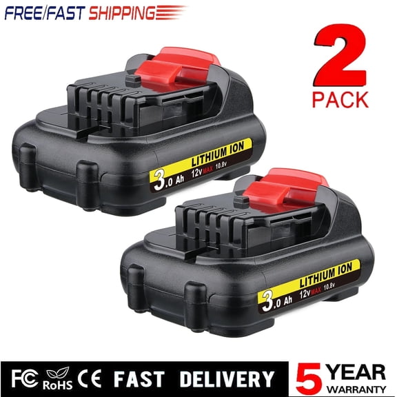 2Pack 3.0Ah DCB120 Battery Replacement for DW 12V Battery Max Lithium-ion DCB120 DCB123 DCB127 Higher Capacity