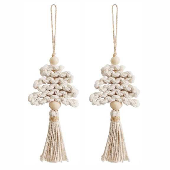 2Pack DIY Craft Christmas Tree Christmas Mini Macrame Wall Hanging Boho Christmas Ornaments Kit Handmade Cotton Rope Woven Christmas Tree Tassel Decor for Xmas Tree Home Decorations