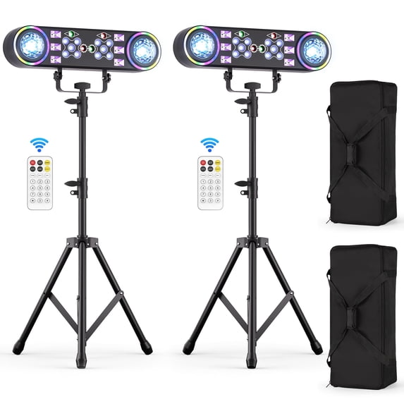 2Pack DJ Lights with Stand 7-in-1 DMX & Remote Professional Double Head Magic Ball Stage Light with Tripod Bag
