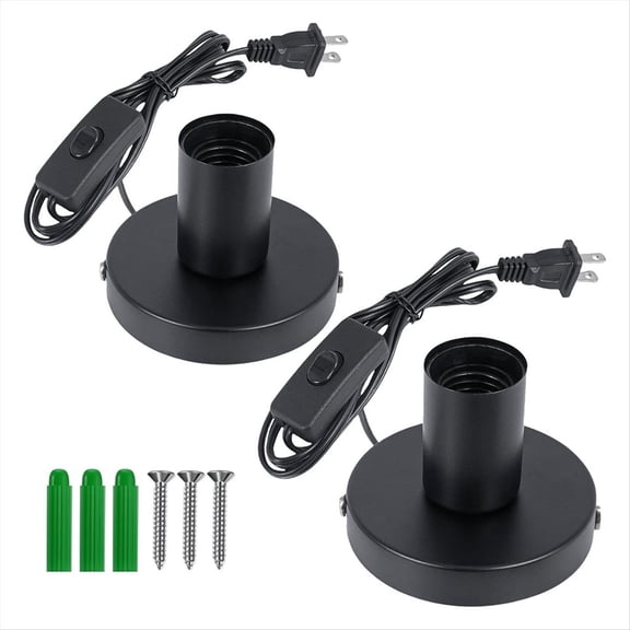 2Pack Desktop Industrial E27 Lamp Base Small Table Bulb Holder US Plug