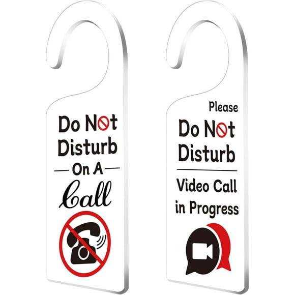 2Pack Do Not Disturb On A Call Door Sign Acrylic Notice Door Hanger Sign Engraved Acrylic Door Sign Hanger for Homework Office Schools Business Conference Room Meeting