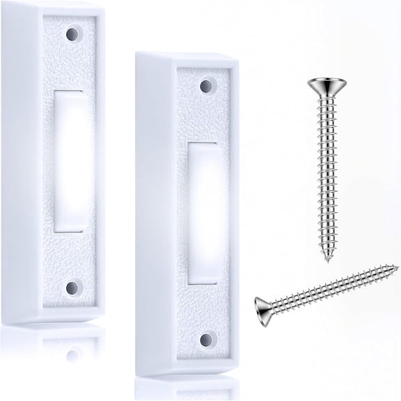 2Pack Door Bell Buttons Wired, Wired Push LED Chime/White Button, Lighted Doorbell Button for Most Chimes White Light, Wall Mounted Switch Garage