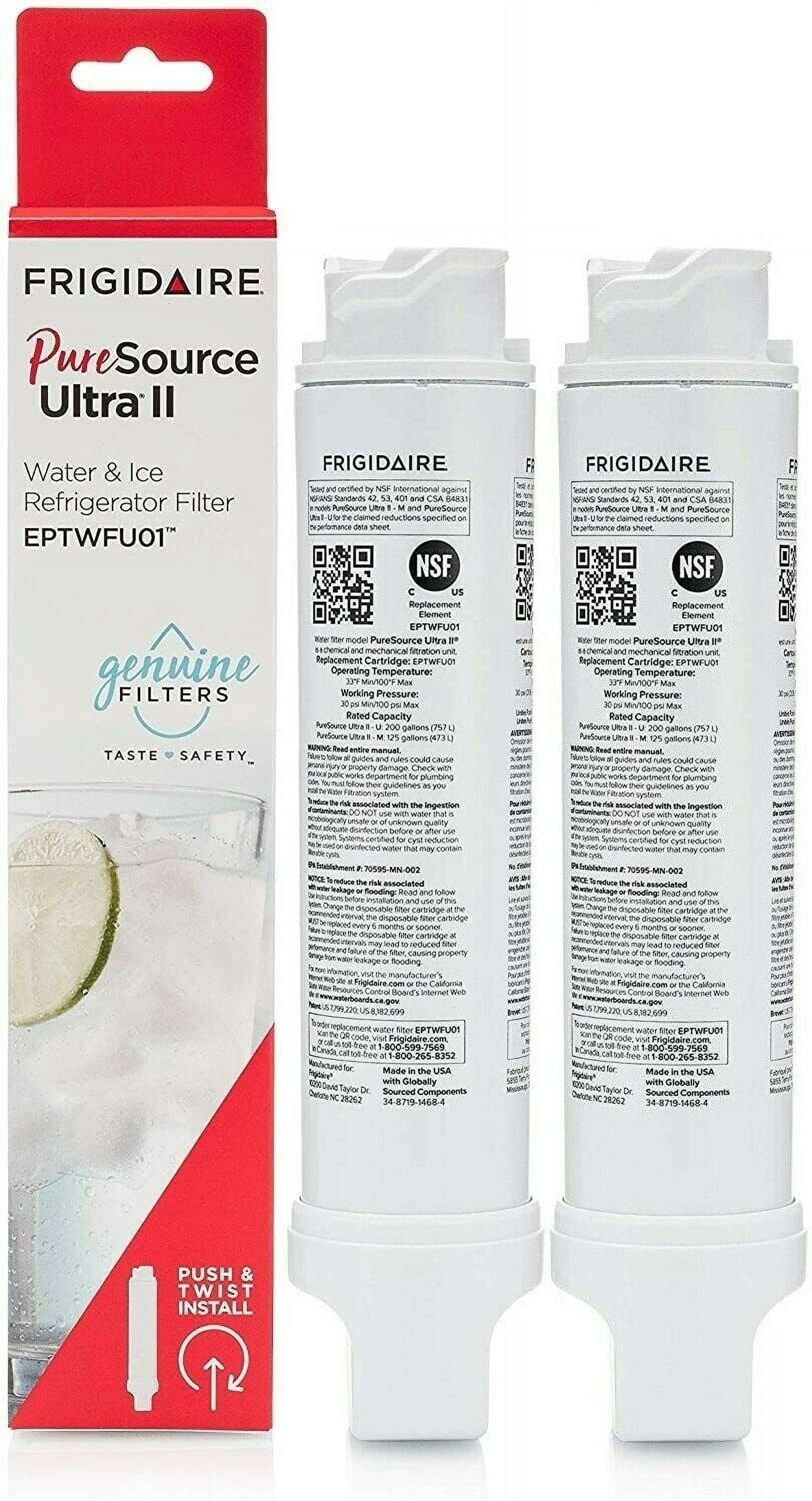 2Pack EPTWFU01 Frigidaire® Water Filter Replacement,TH01 Refrigerator Water Filter Compatible