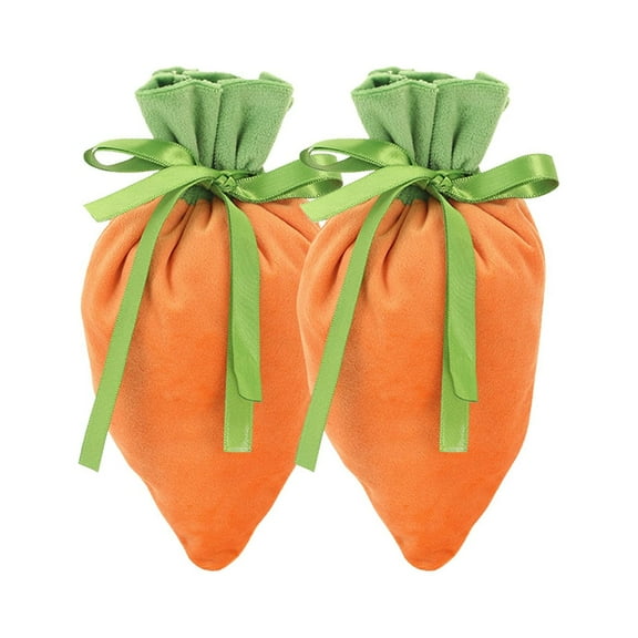 2Pack Easter Carrot Fabric Gift Bags, Drawstring Easter Bag Easter Carrot Wrap Treat Favor Bags, for Spring Easter Basket Stuffers Egg Hunt Outdoor Party Favor Supplies, 4.72x7.48inch