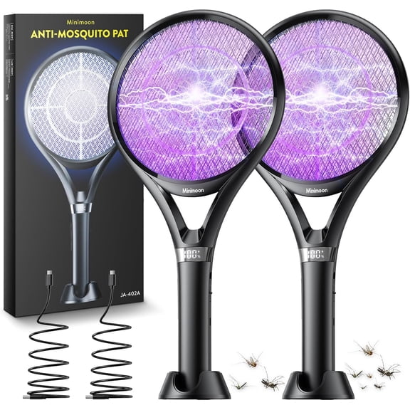 2Pack Electric Fly Swatter with LED Display, 2000mAh Rechargeable Fly Swatter Racket, 2500V Bug Zapper Racket Dual Modes, Mosquito Killer Lamp with 3 Layers Safety Mesh for Indoor Outdoor