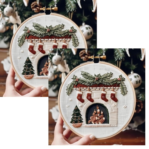 2Pack Embroidery With Threads Needles For Holiday Festive Making Diy Craft Projects Ideal Hangs Home Decor