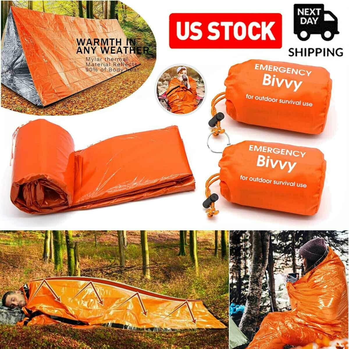 2Pack Emergency Sleeping Bag Waterproof Blanket Thermal Survival Bivvy